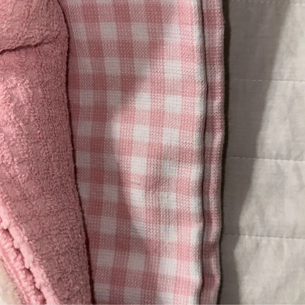 SHABBY CHIC White Pink Gingham Ivory Multi Quilted Pumpkin Ruffle Tea Towel Set